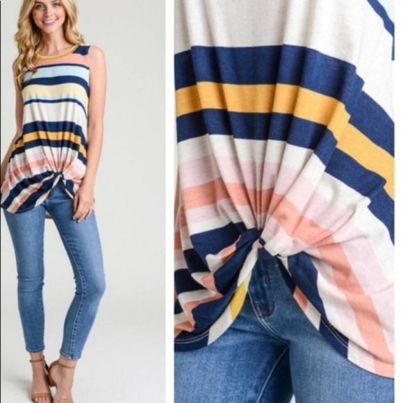 Color Blocked Sleeveless Striped Top - Picture 2 of 3
